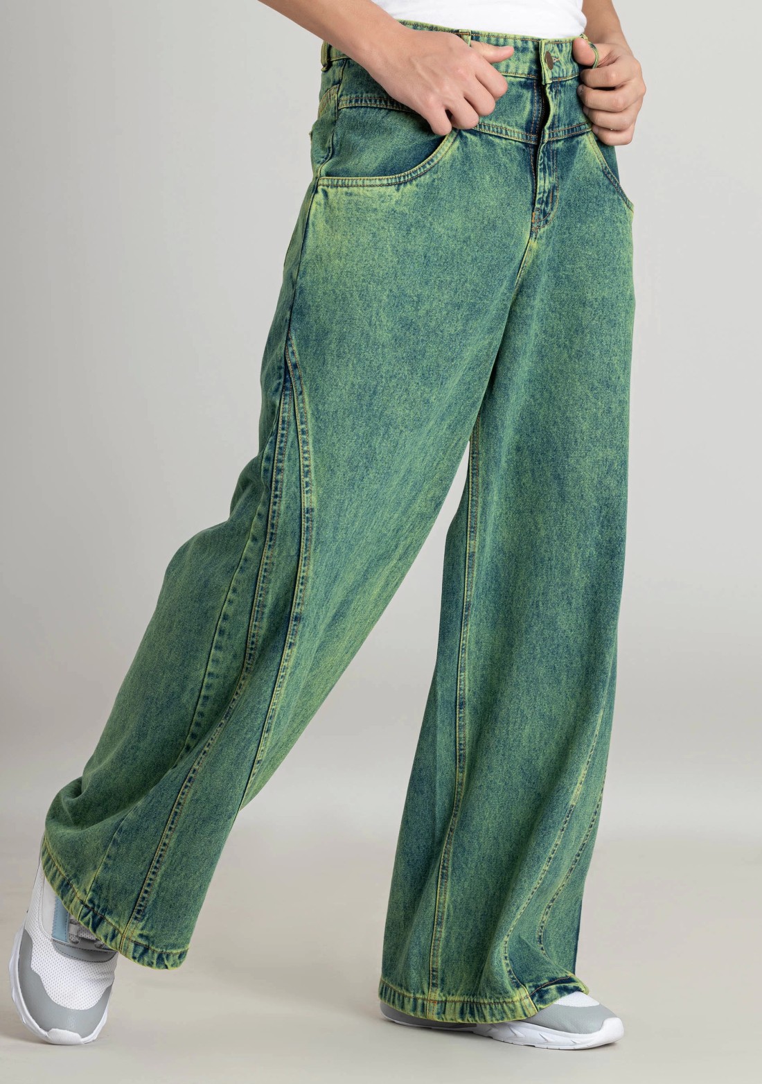 Bluish Green Wide Leg Men's Jeans