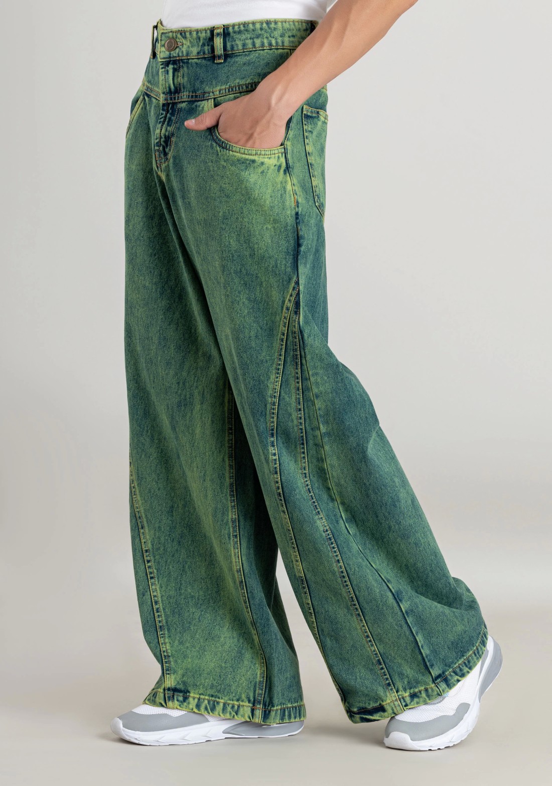 Bluish Green Wide Leg Men s Jeans Buy Online at Best Price Mehar