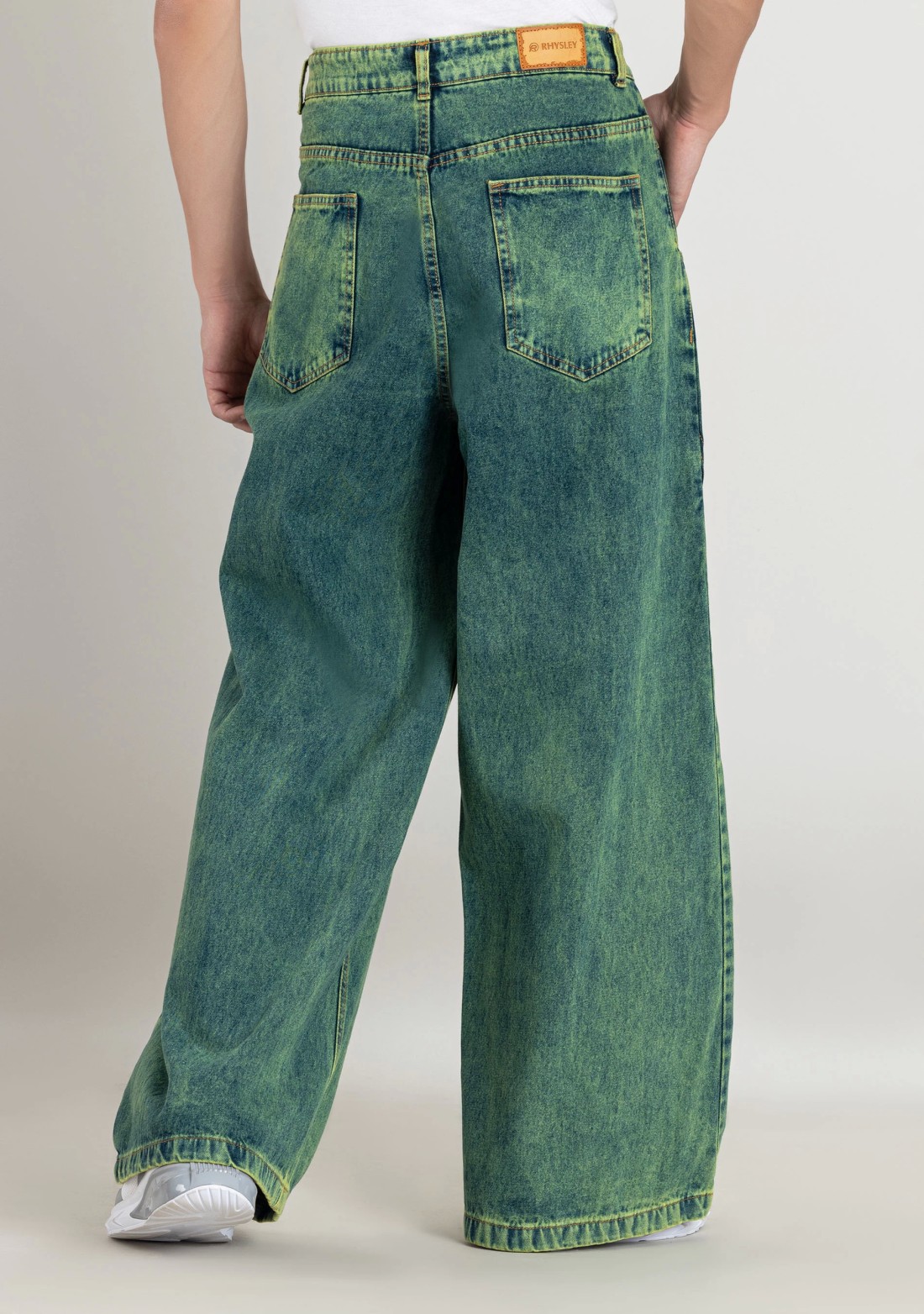 Bluish Green Wide Leg Men's Jeans