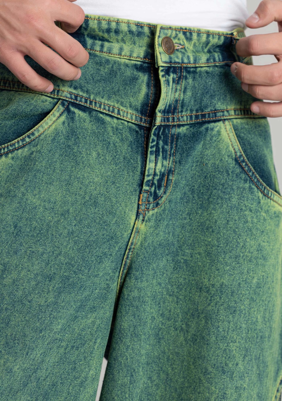 Bluish Green Wide Leg Men's Jeans