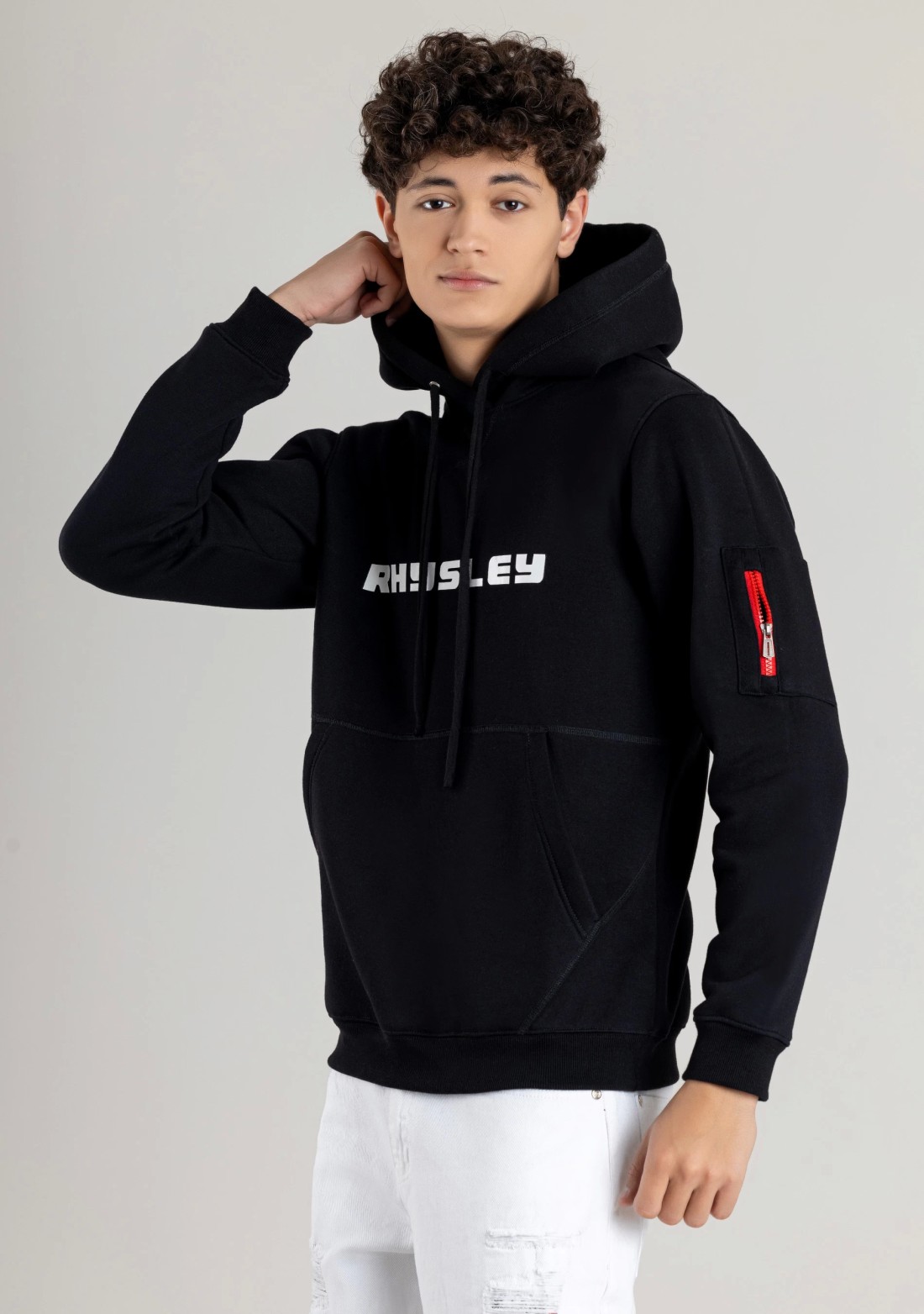 Black Regular Fit Men's Hooded Sweatshirt