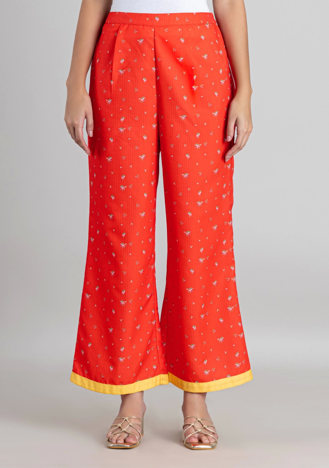 Red Floral Print Chanderi Straight Kurta with Straight Pants