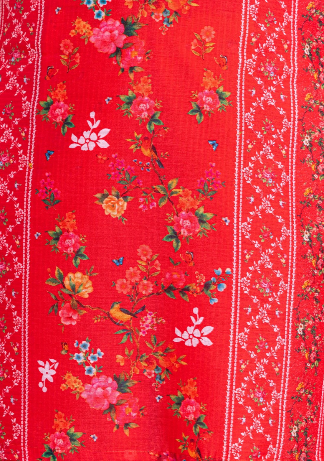 Red Floral Print Chanderi Straight Kurta with Straight Pants