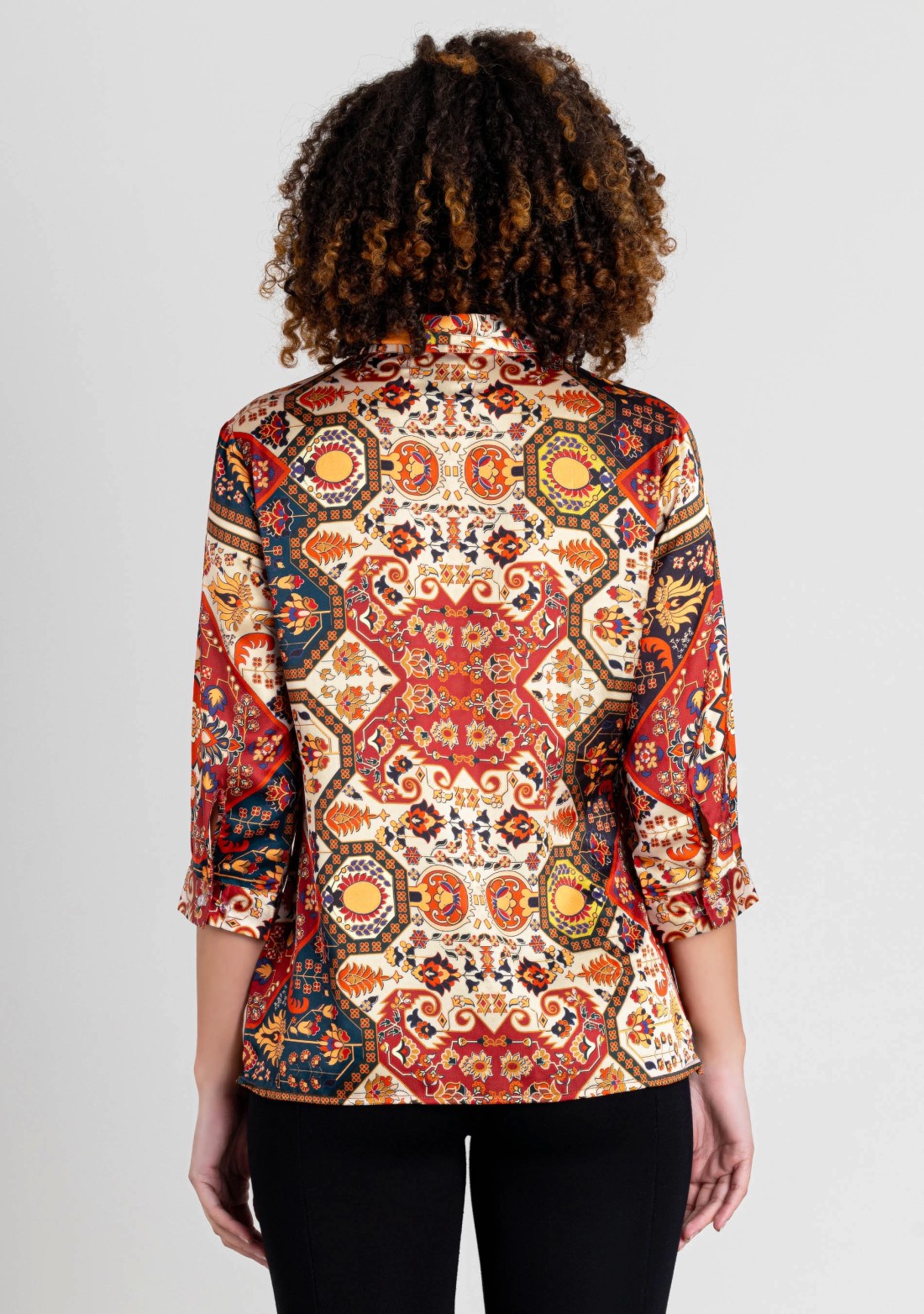 Multi Colour Ethnic Print Crepe Button Down Shirt