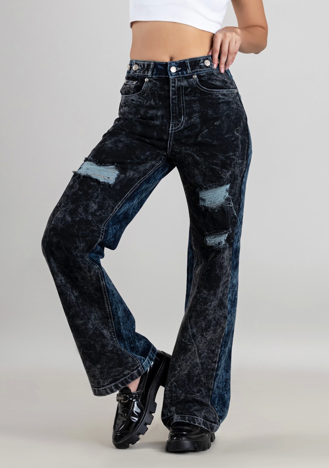Black and Blue Wide Leg  Women's Fashion Jeans