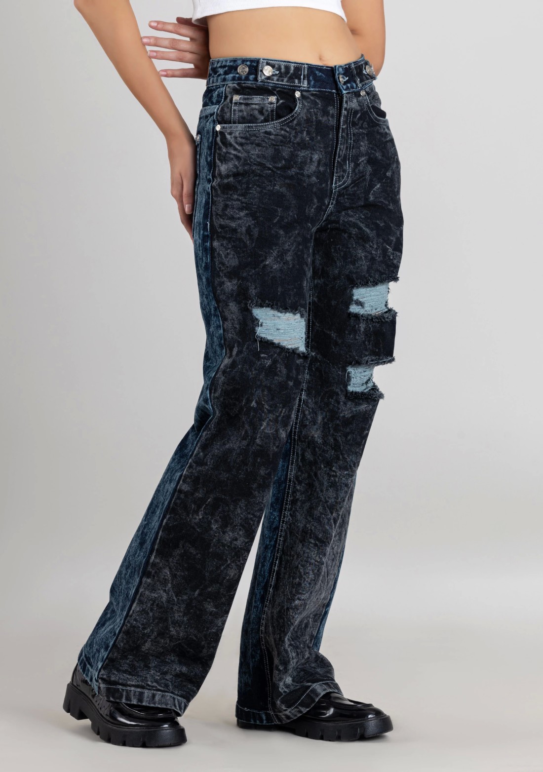 Black and Blue Wide Leg  Women's Fashion Jeans
