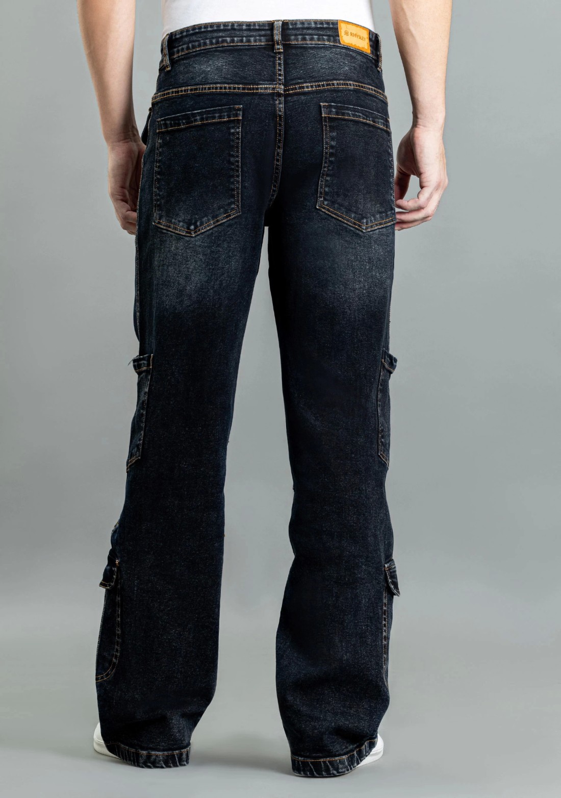 Dark Blue Wide Leg Men's Cargo Style Jeans