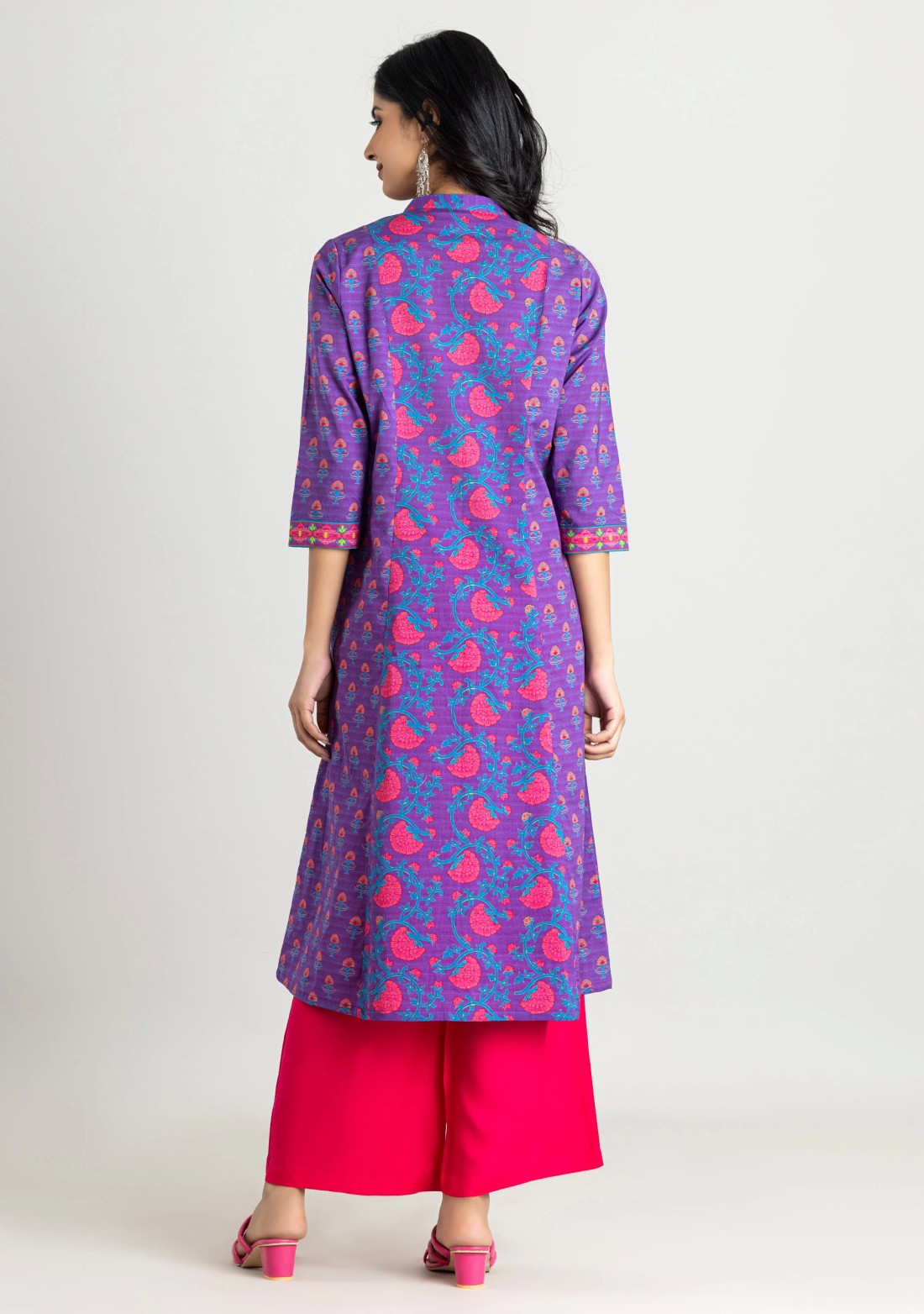 Purple Ethnic Print Cotton Straight Kurta