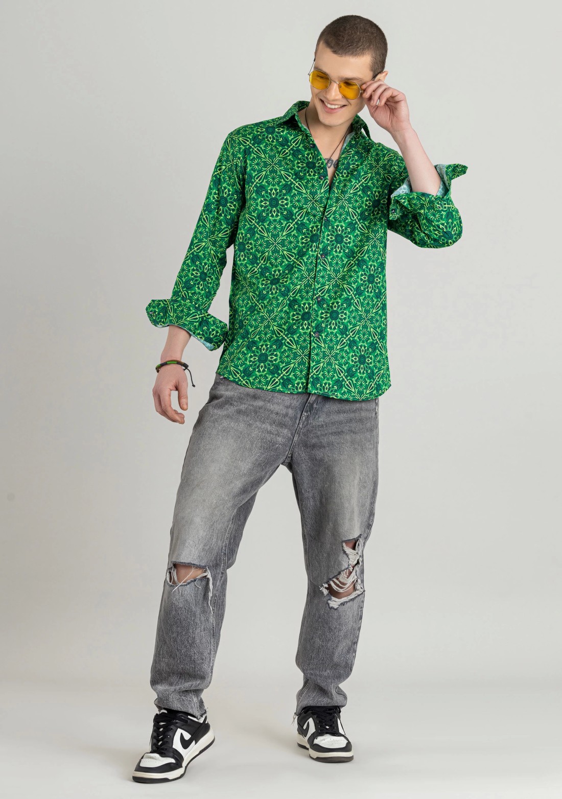 Green  Regular Fit Men's Casual Printed  Shirt