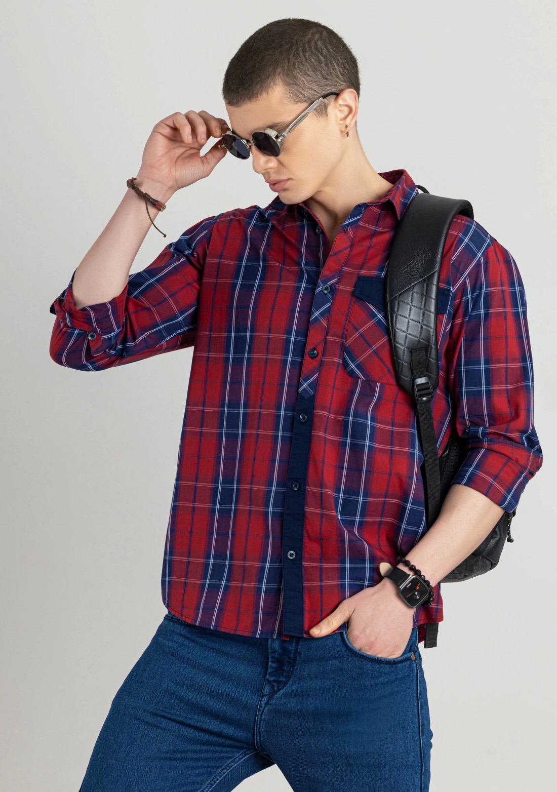 Red Regular Fit Men's Cotton Check Shirt