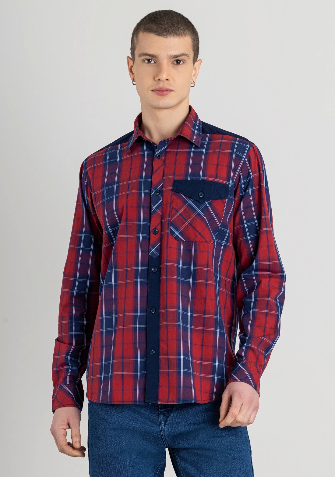 Red Regular Fit Men's Cotton Check Shirt