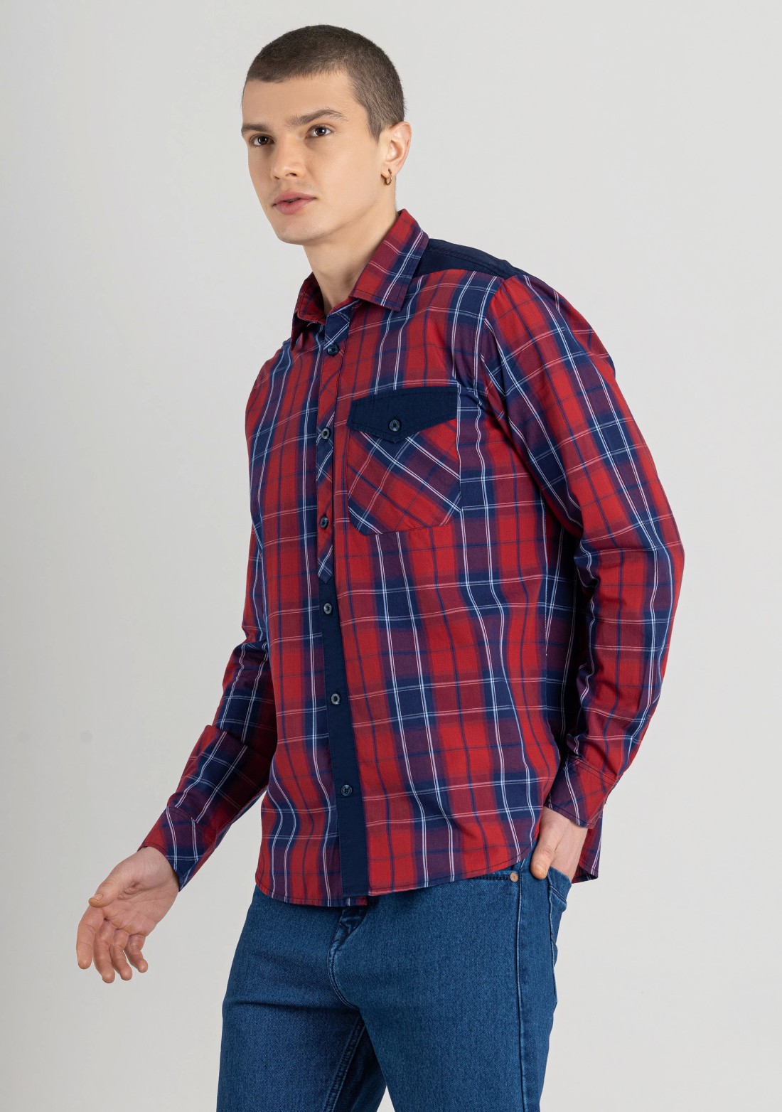 Red Regular Fit Men's Cotton Check Shirt