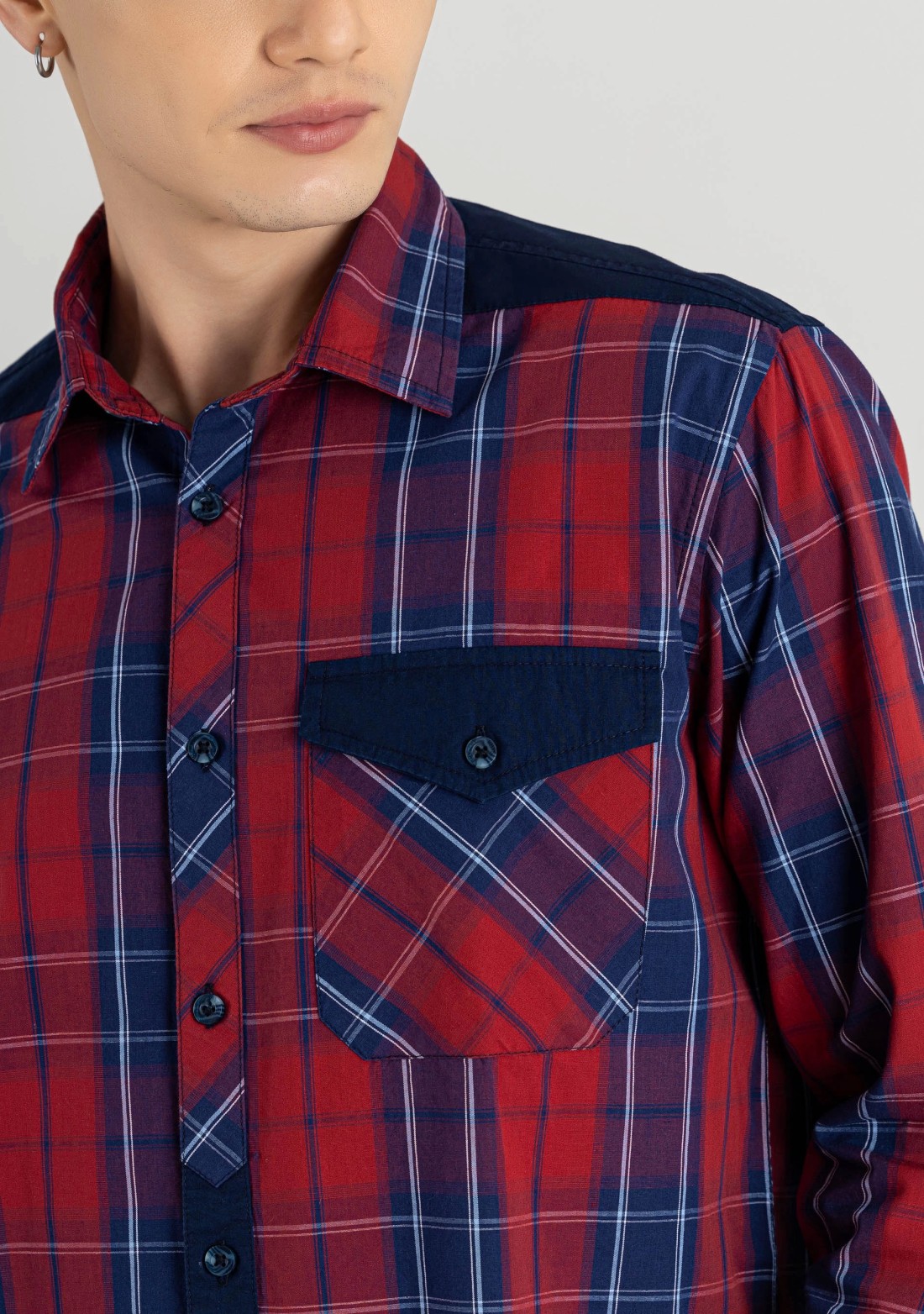 Red Regular Fit Men's Cotton Check Shirt