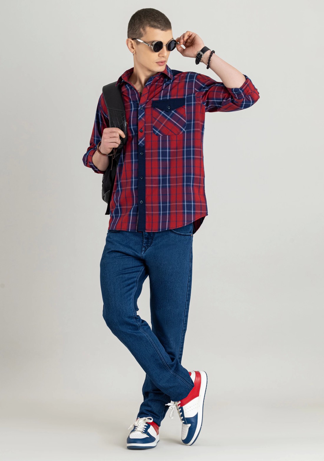 Red Regular Fit Men's Cotton Check Shirt