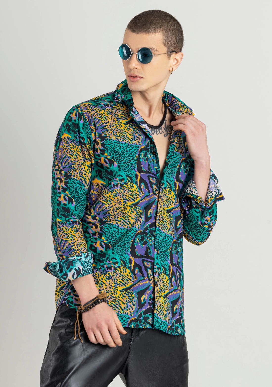 Multi Colour Animal Print Regular Fit Men's Cotton Shirt