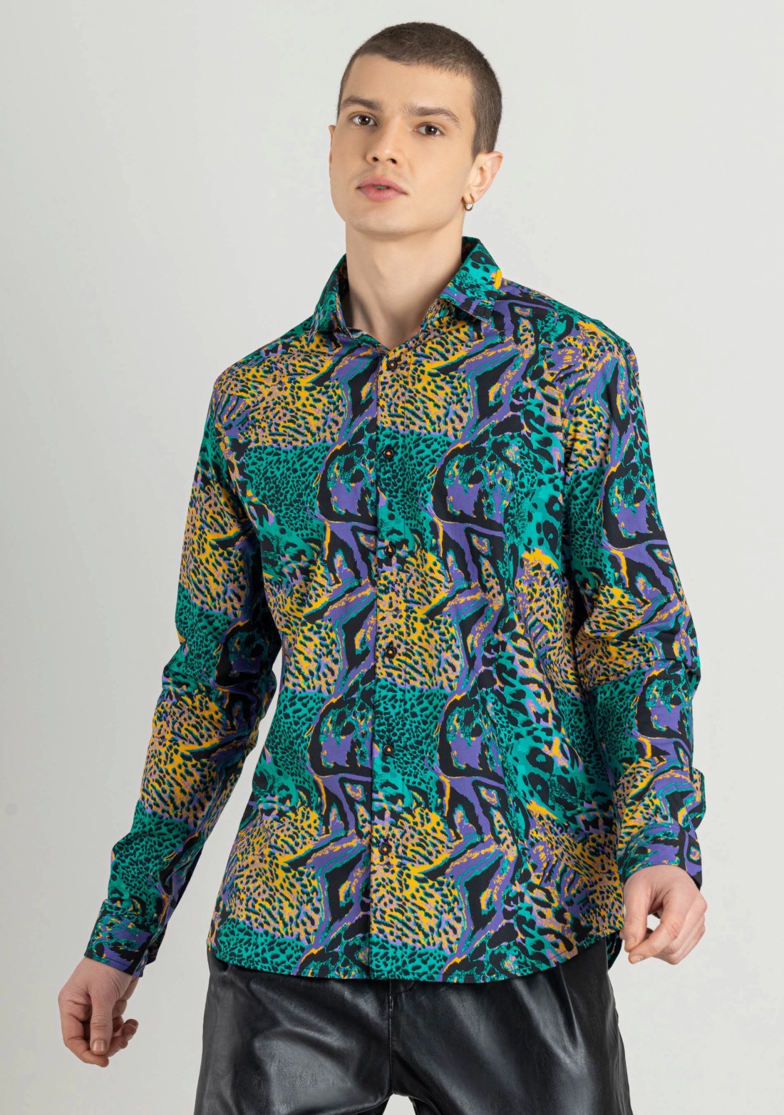 Multi Colour Animal Print Regular Fit Men's Cotton Shirt