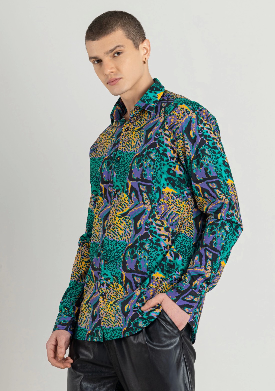 Multi Colour Animal Print Regular Fit Men's Cotton Shirt