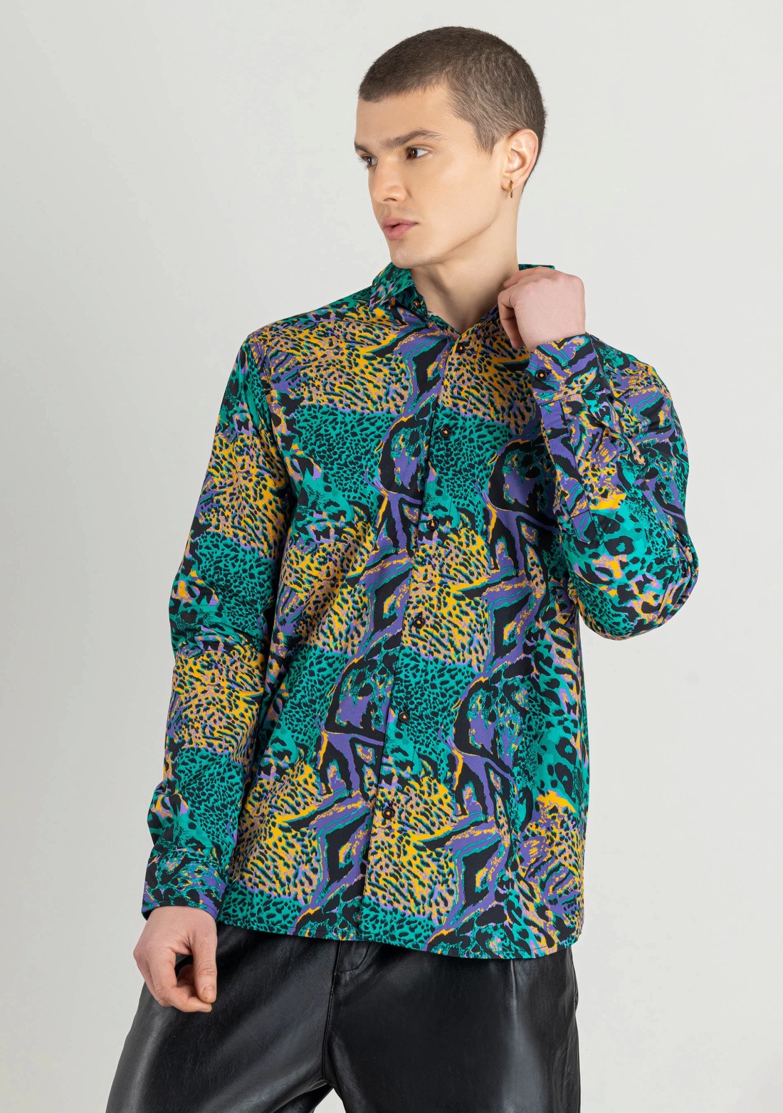 Multi Colour Animal Print Regular Fit Men's Cotton Shirt