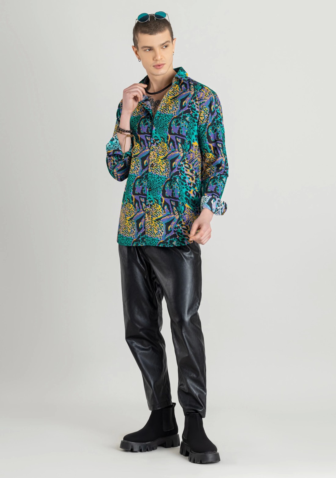 Multi Colour Animal Print Regular Fit Men's Cotton Shirt