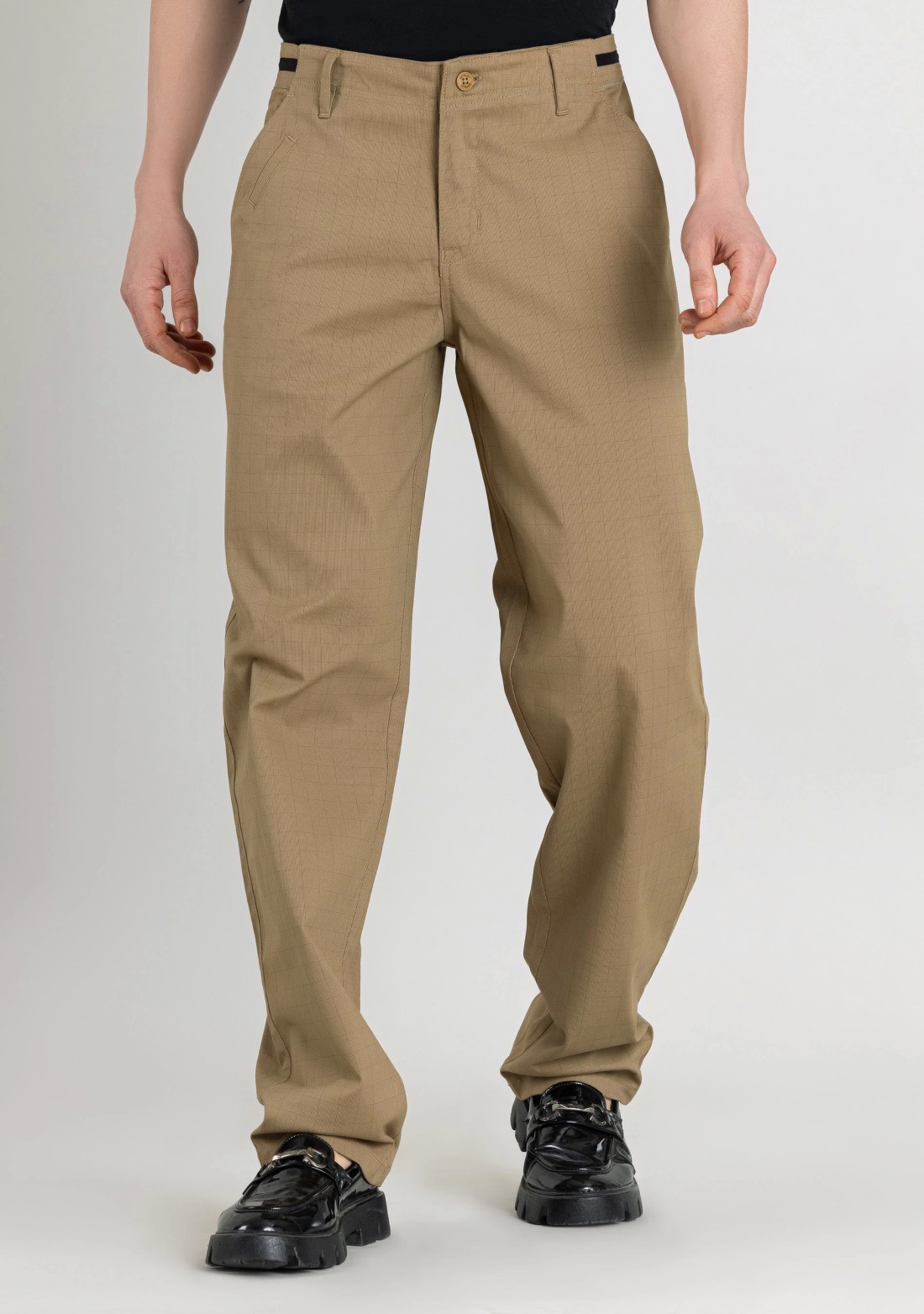 Beige Regular Fit Men’s Casual Cotton Check Trousers