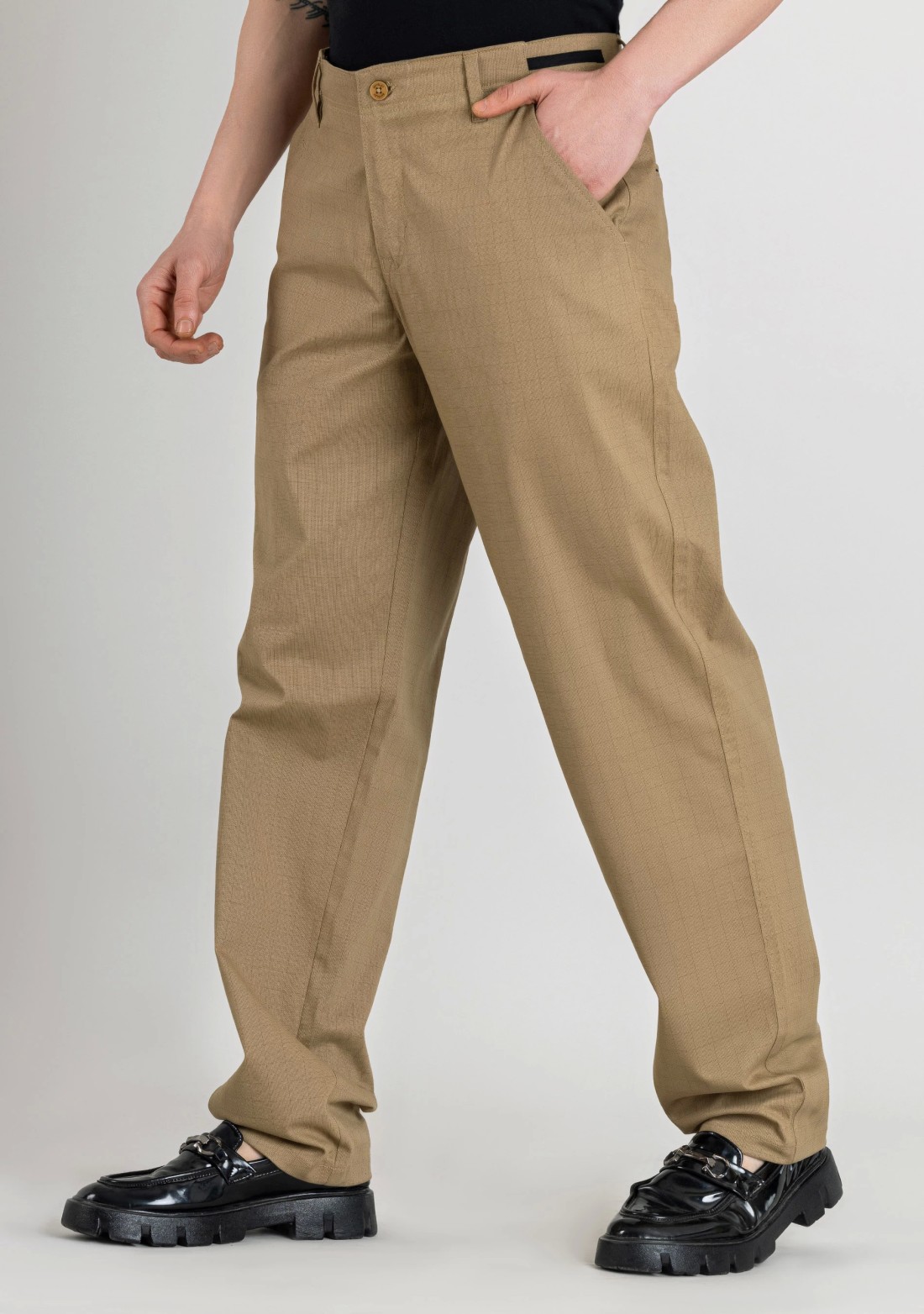 Beige Regular Fit Men’s Casual Cotton Check Trousers