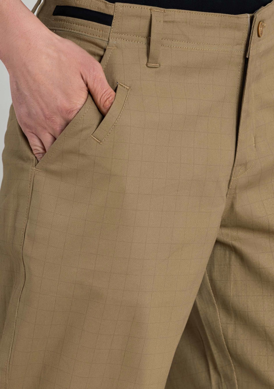 Beige Regular Fit Men’s Casual Cotton Check Trousers