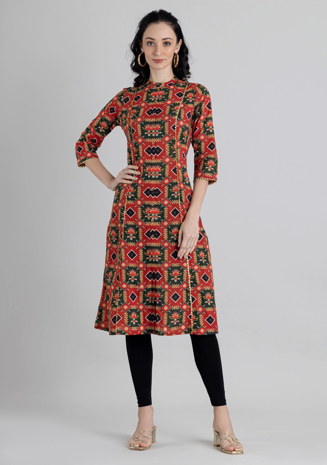 Multi-Colour Patola Print Cotton A-line Kurta