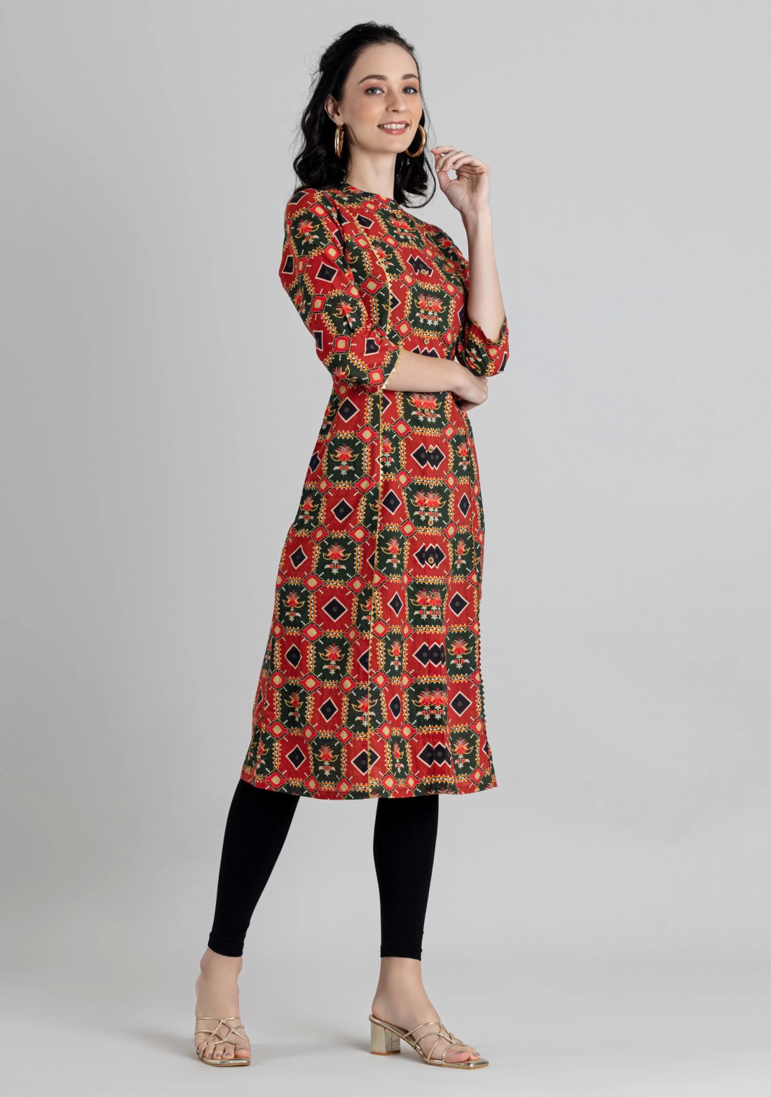 Multi-Colour Patola Print Cotton A-line Kurta