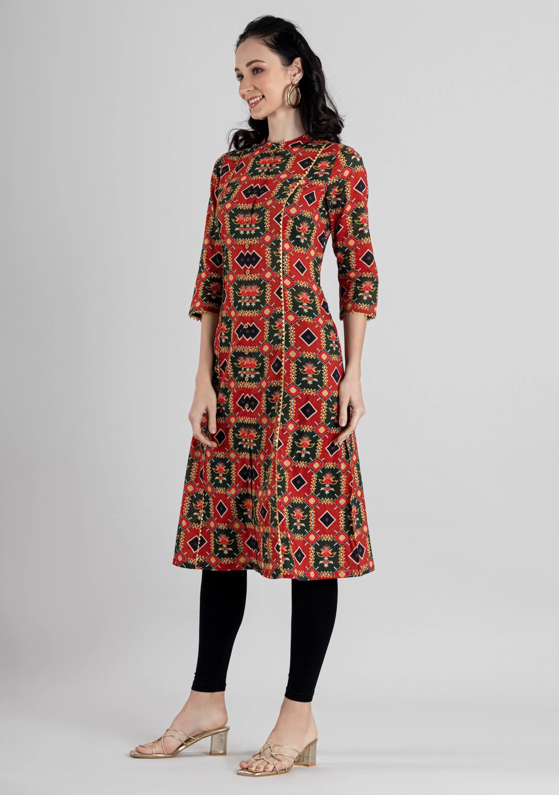 Multi-Colour Patola Print Cotton A-line Kurta