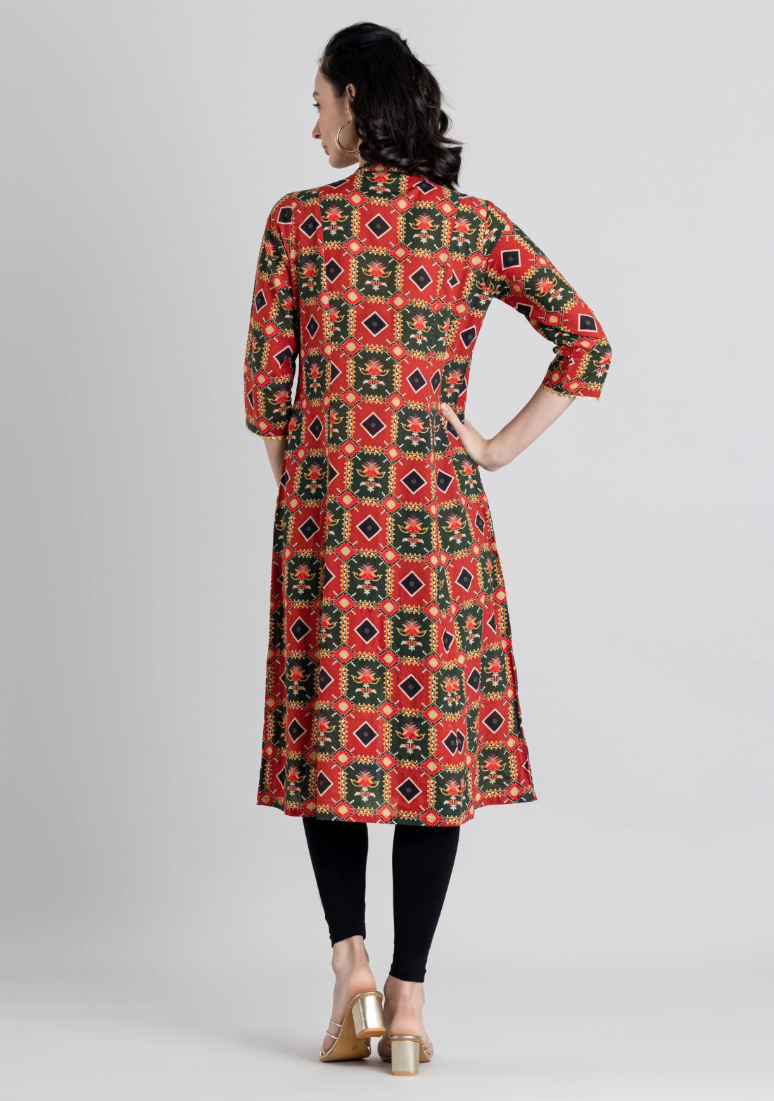 Multi-Colour Patola Print Cotton A-line Kurta