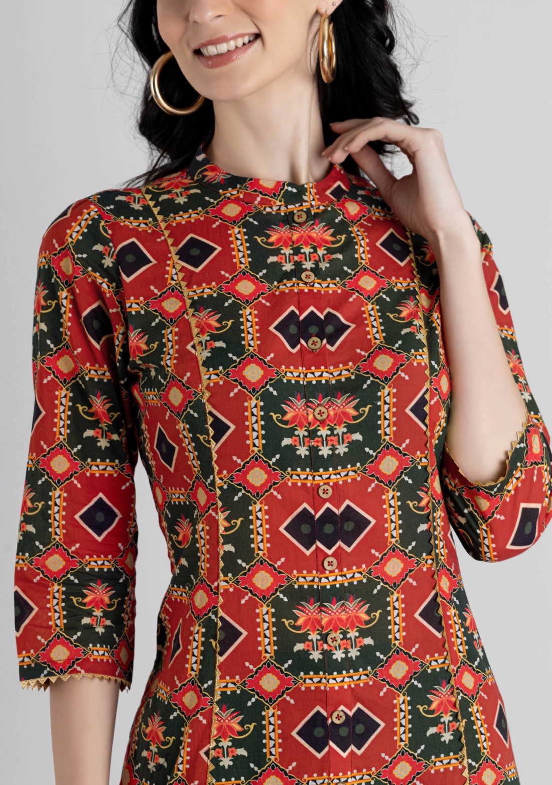 Multi-Colour Patola Print Cotton A-line Kurta