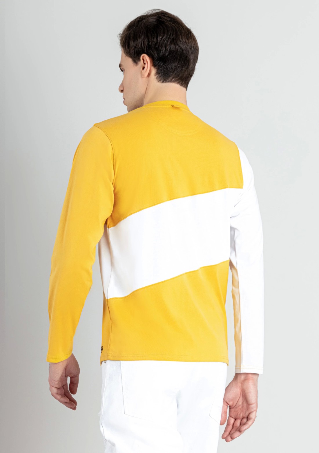 Corn Yellow and White Regular Fit Men's Full Sleeves T-Shirt