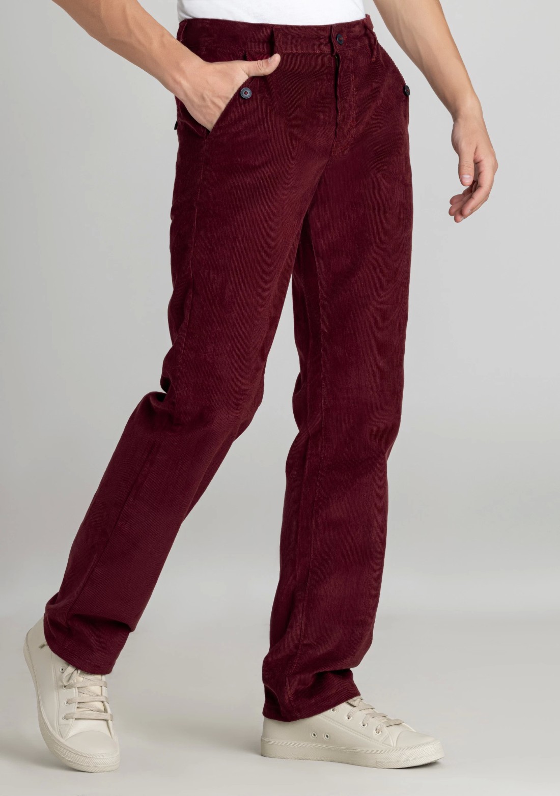 Maroon Straight Fit Men’s Casual Corduroy Trousers