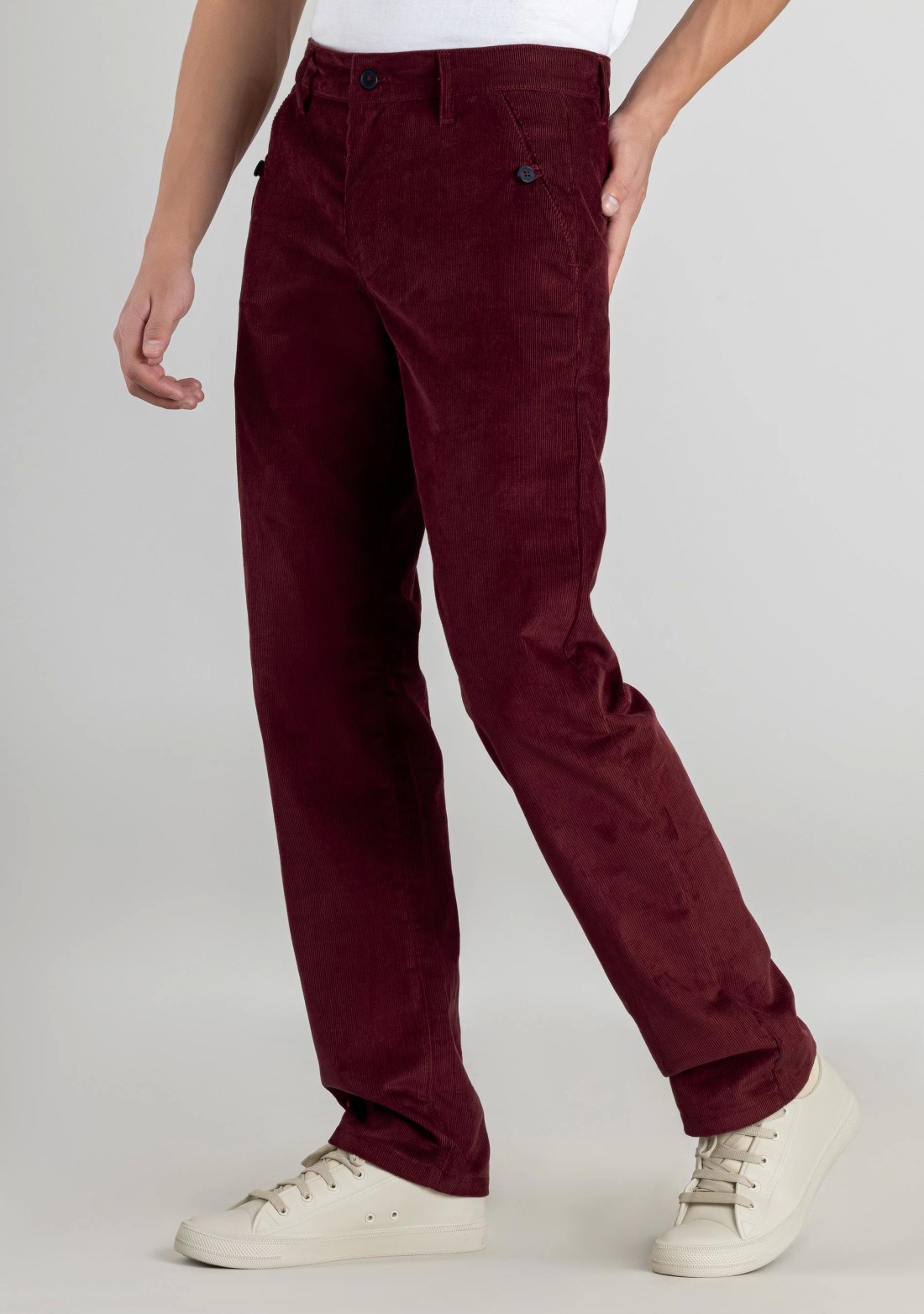 Maroon Straight Fit Men’s Casual Corduroy Trousers