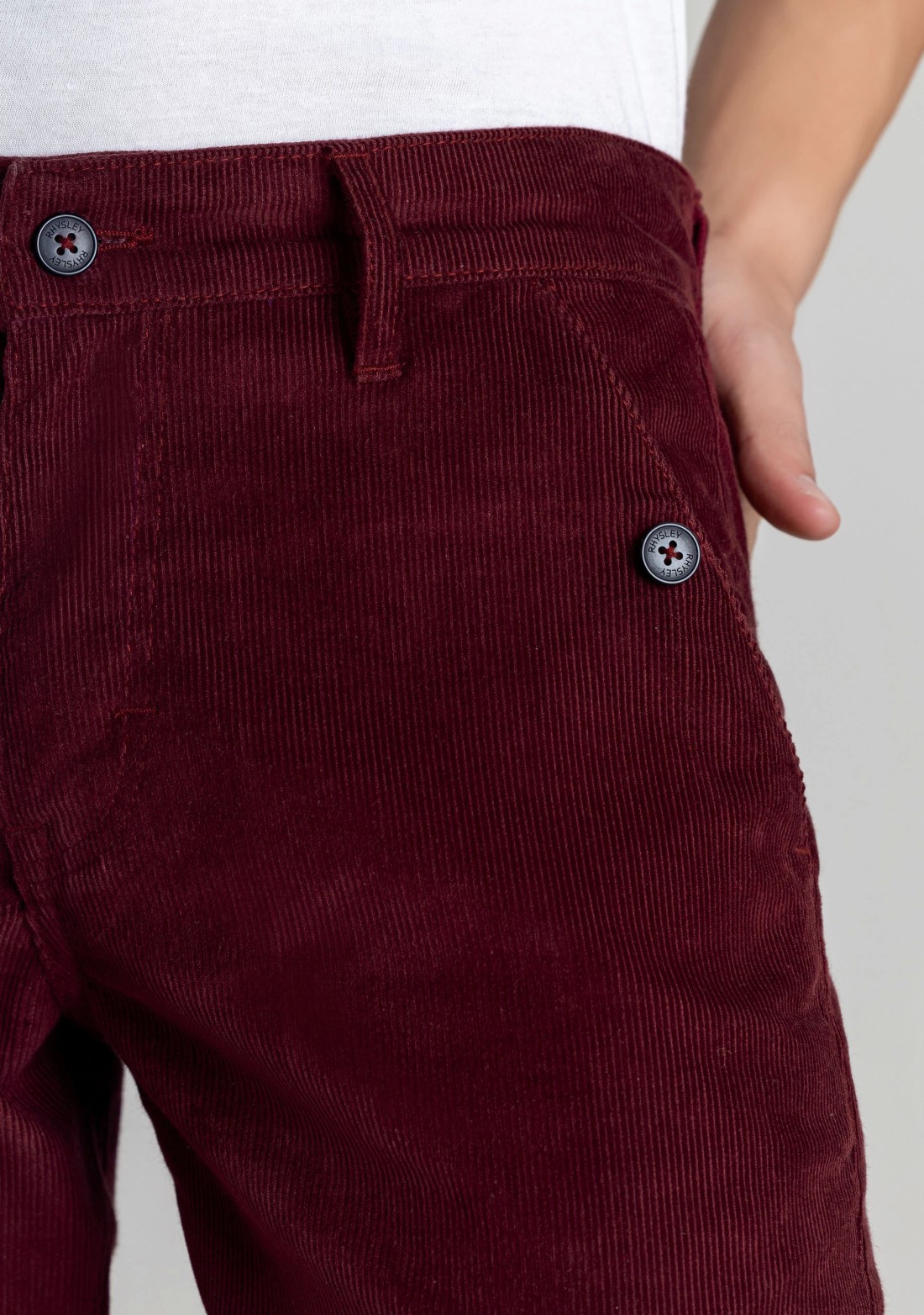 Maroon Straight Fit Men’s Casual Corduroy Trousers