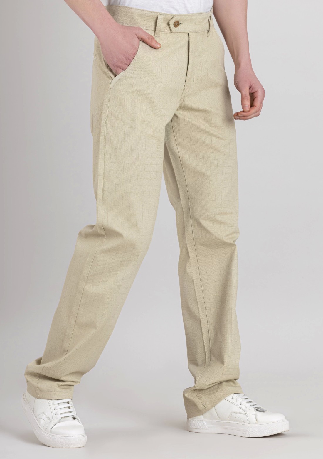 Beige Regular Fit Men’s Casual Trousers