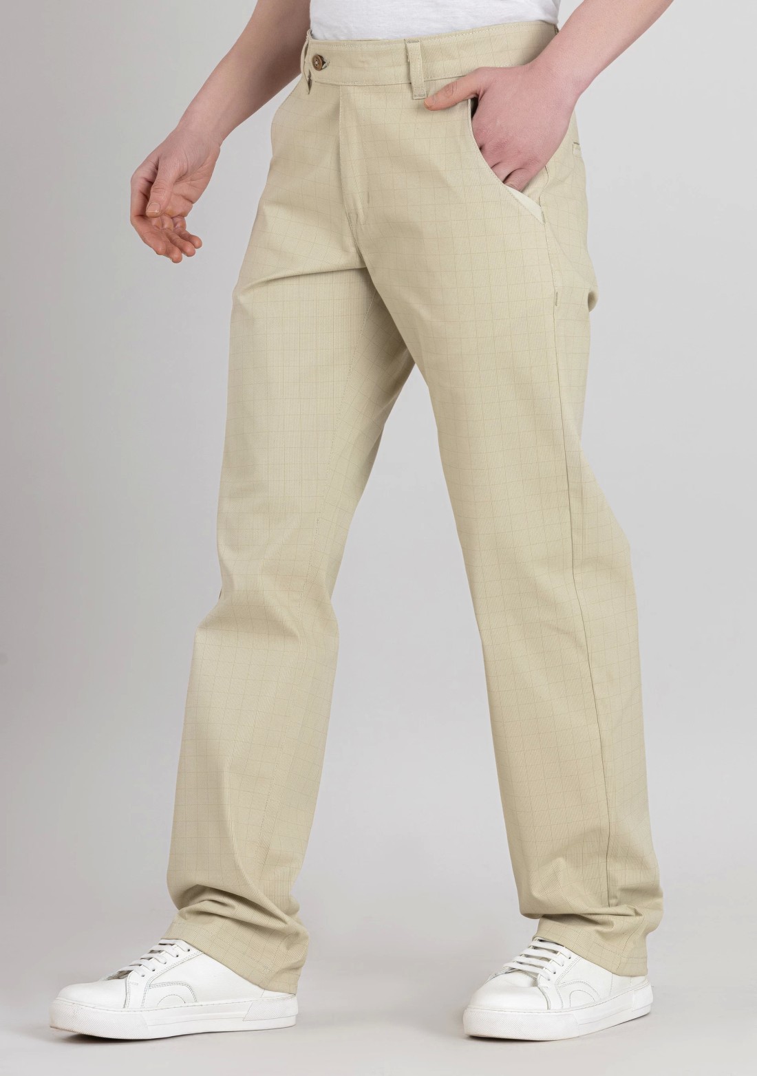 Beige Regular Fit Men’s Casual Trousers