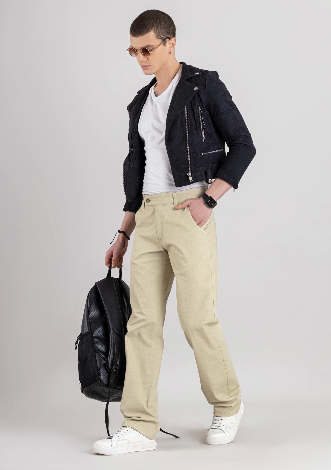 Beige Regular Fit Men’s Casual Trousers