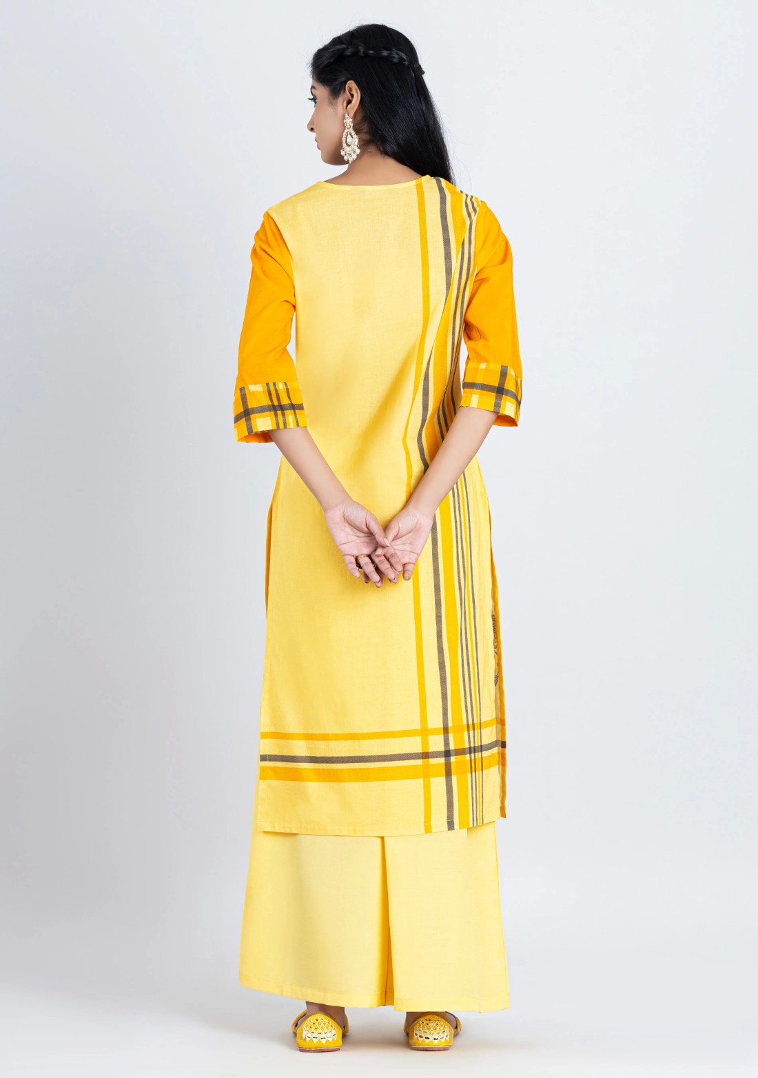 Yellow Mix Print Cotton Straight Kurta