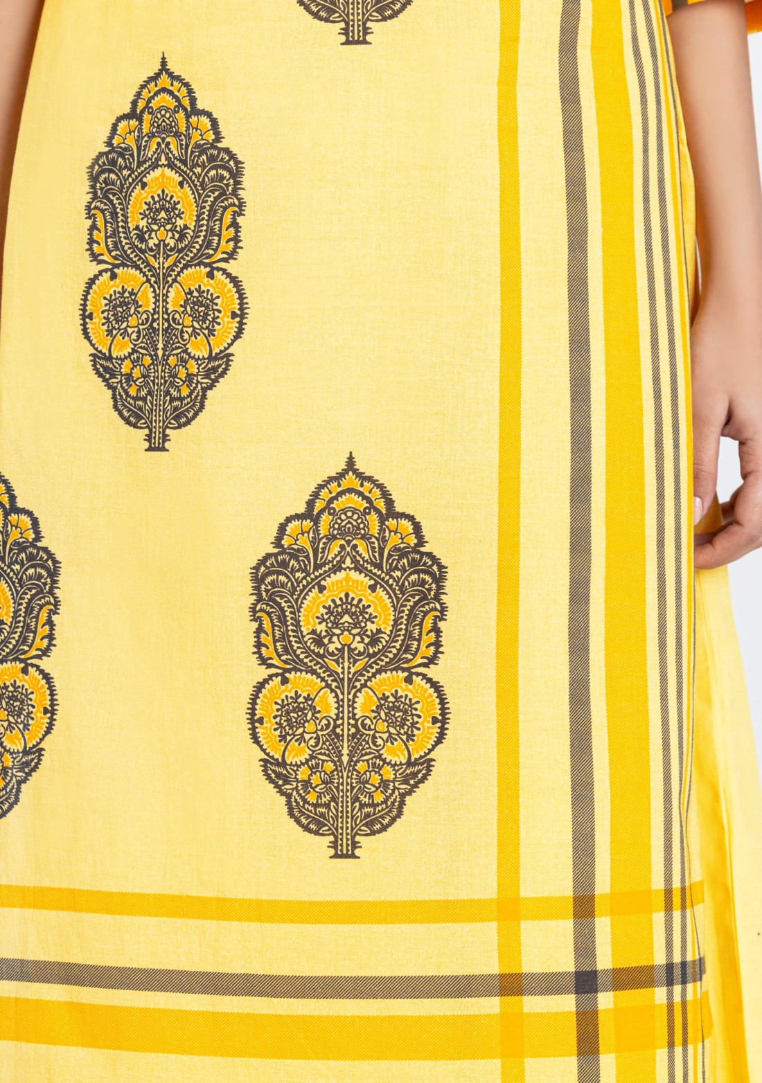 Yellow Mix Print Cotton Straight Kurta