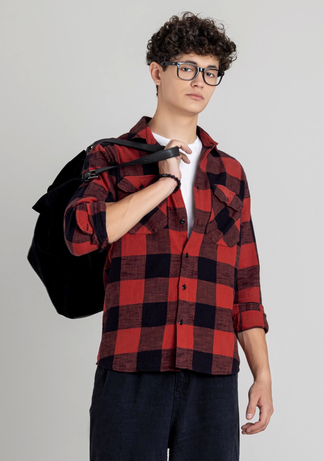 Red and Black Flannel Slim Fit Men's Shirt