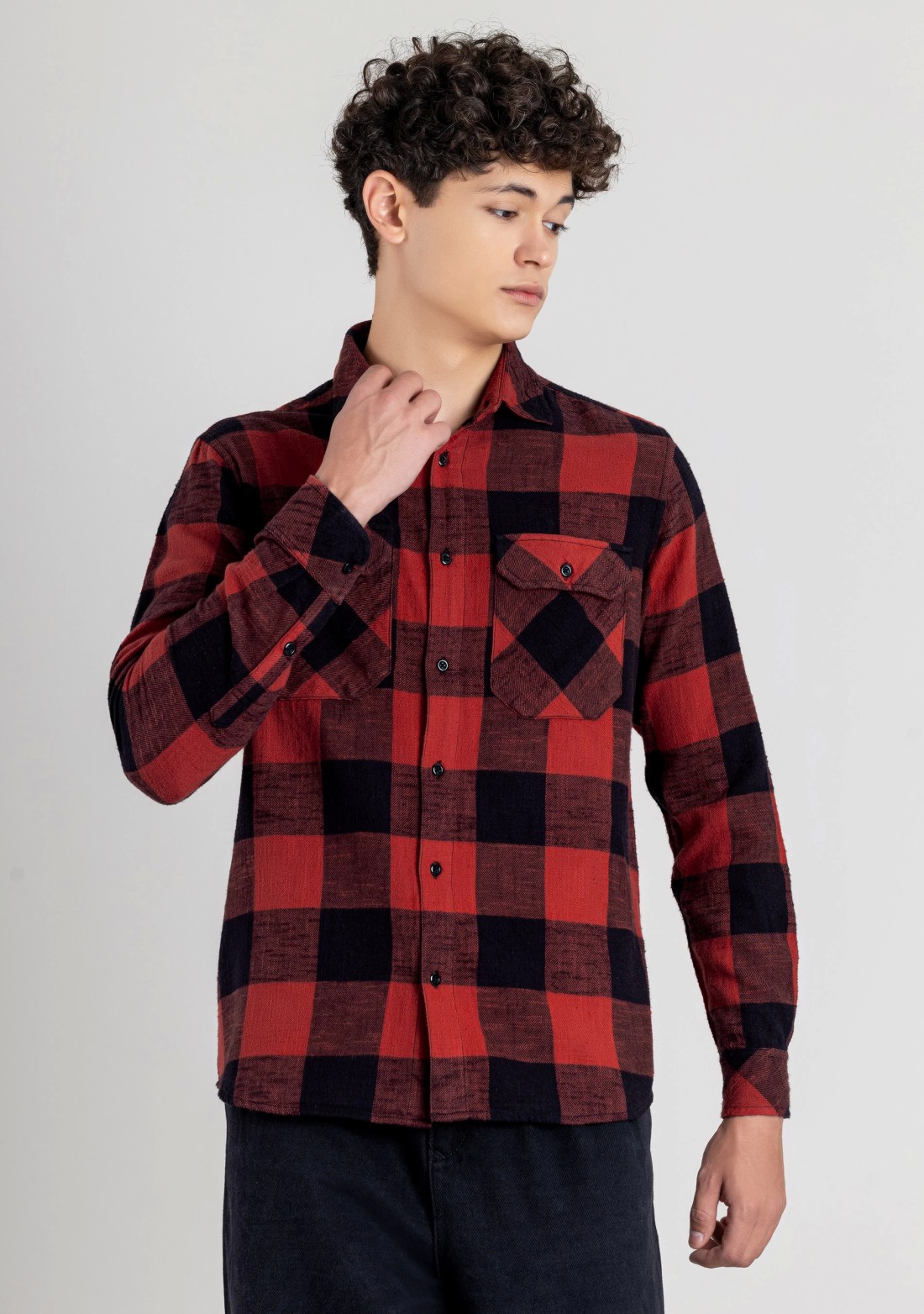 Red and Black Flannel Slim Fit Men's Shirt