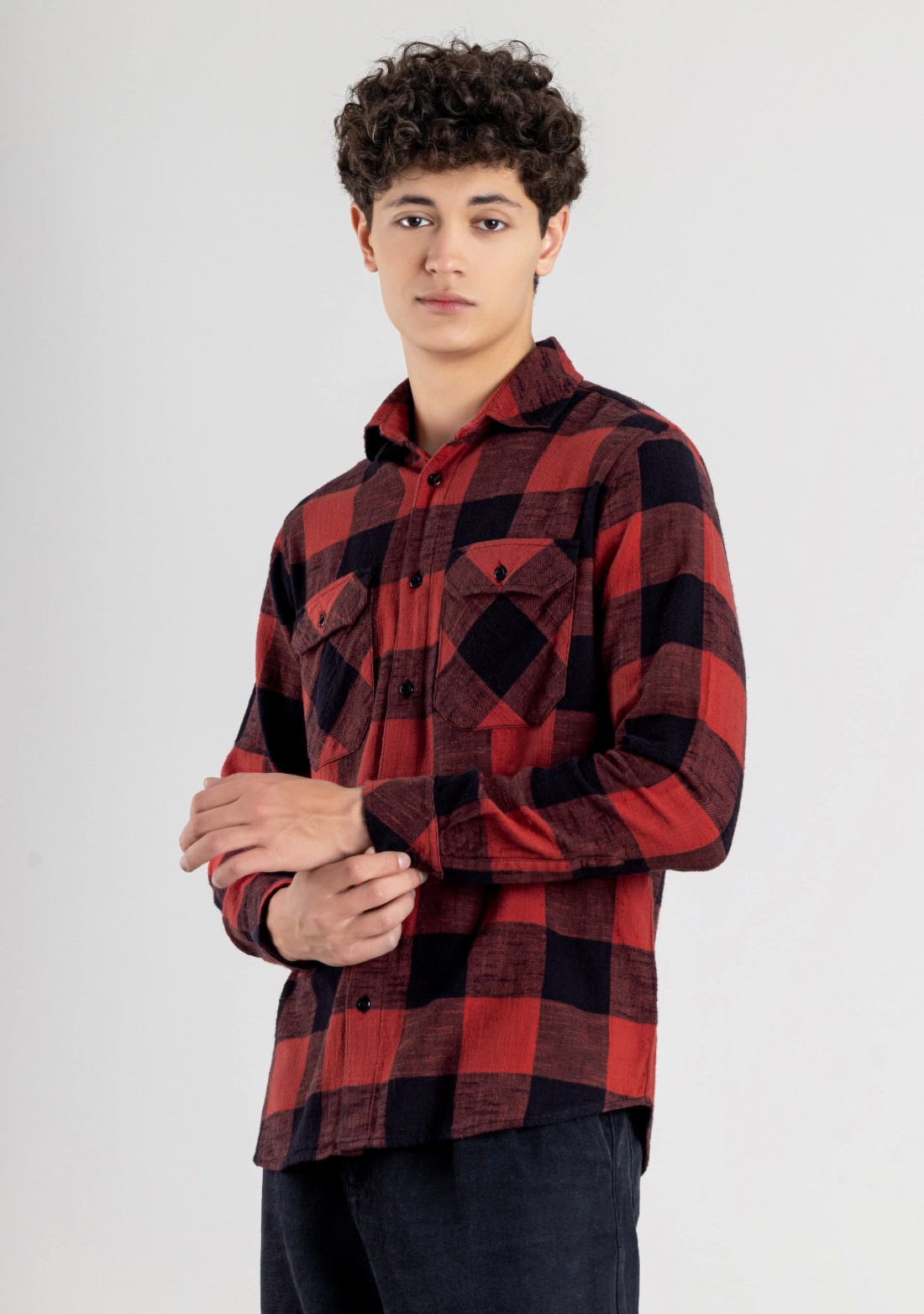 Red and Black Flannel Slim Fit Men's Shirt