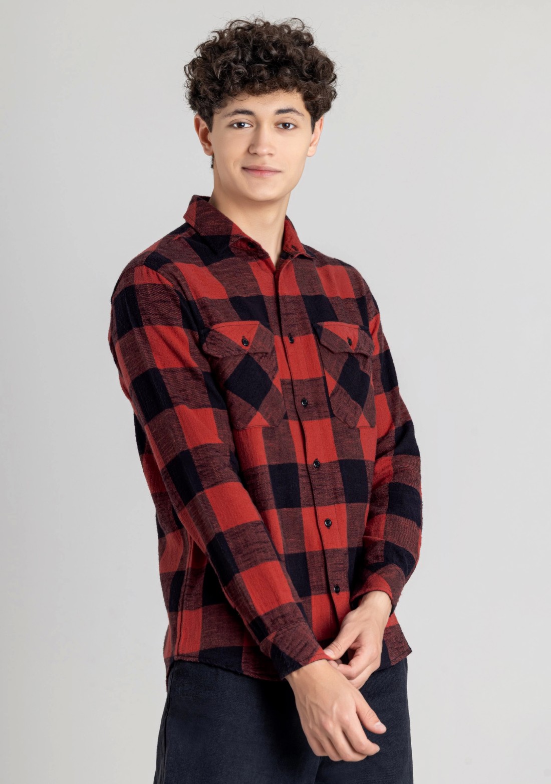 Red and Black Flannel Slim Fit Men's Shirt