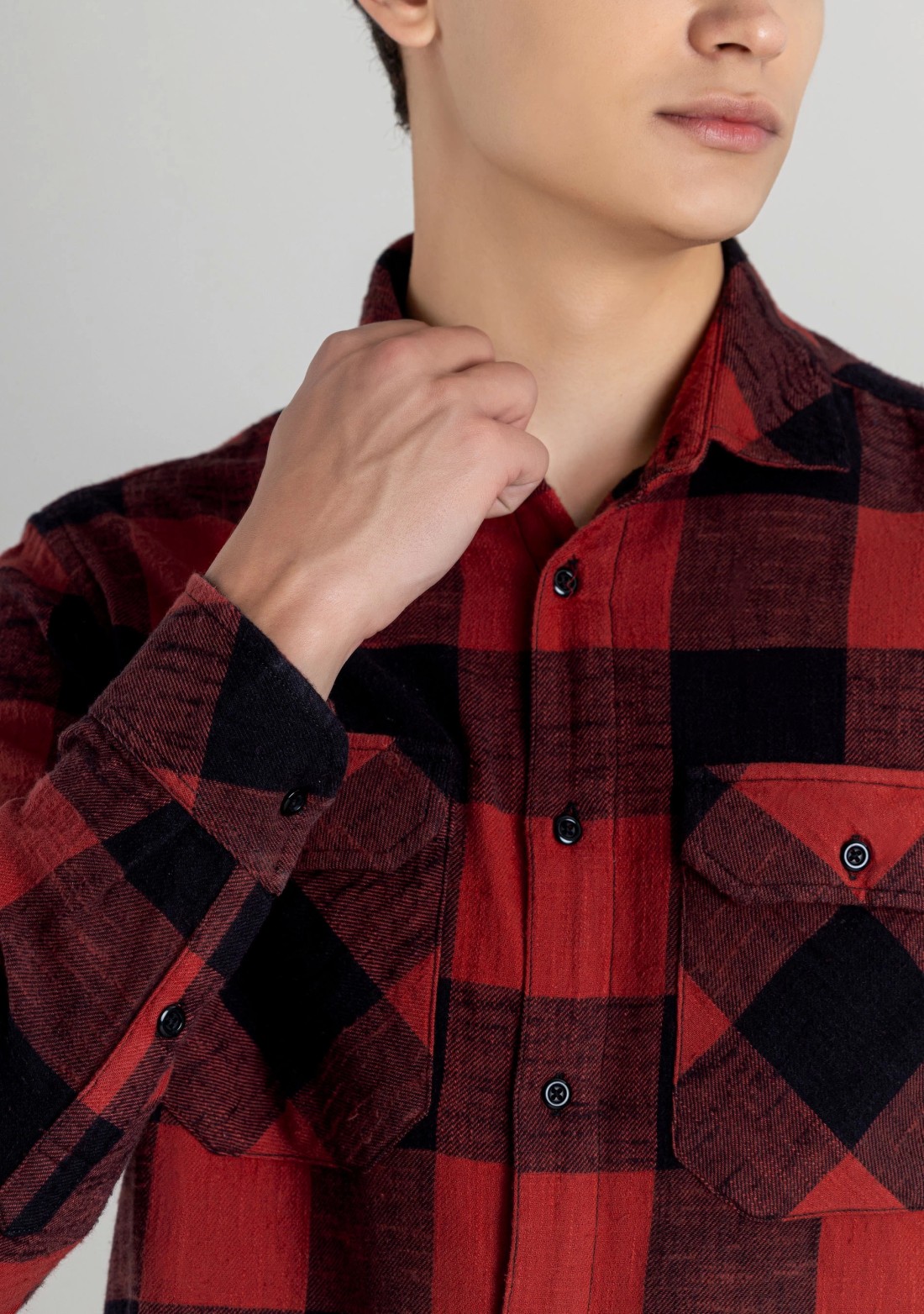 Red and Black Flannel Slim Fit Men's Shirt