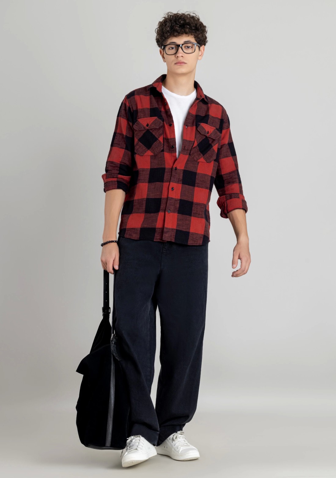 Red and Black Flannel Slim Fit Men's Shirt