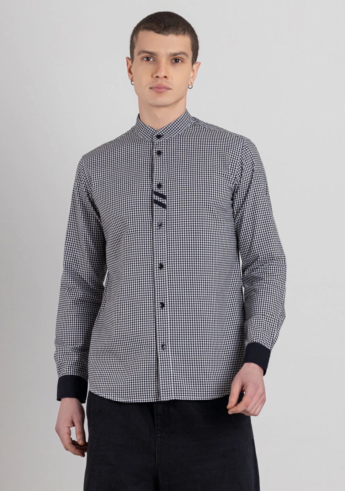 White and Black Gingham Men's Cotton Check Shirt