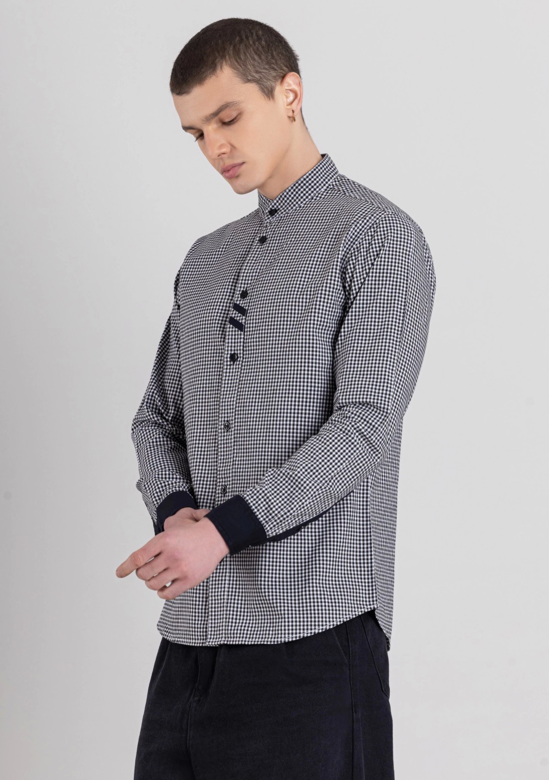 White and Black Gingham Men's Cotton Check Shirt