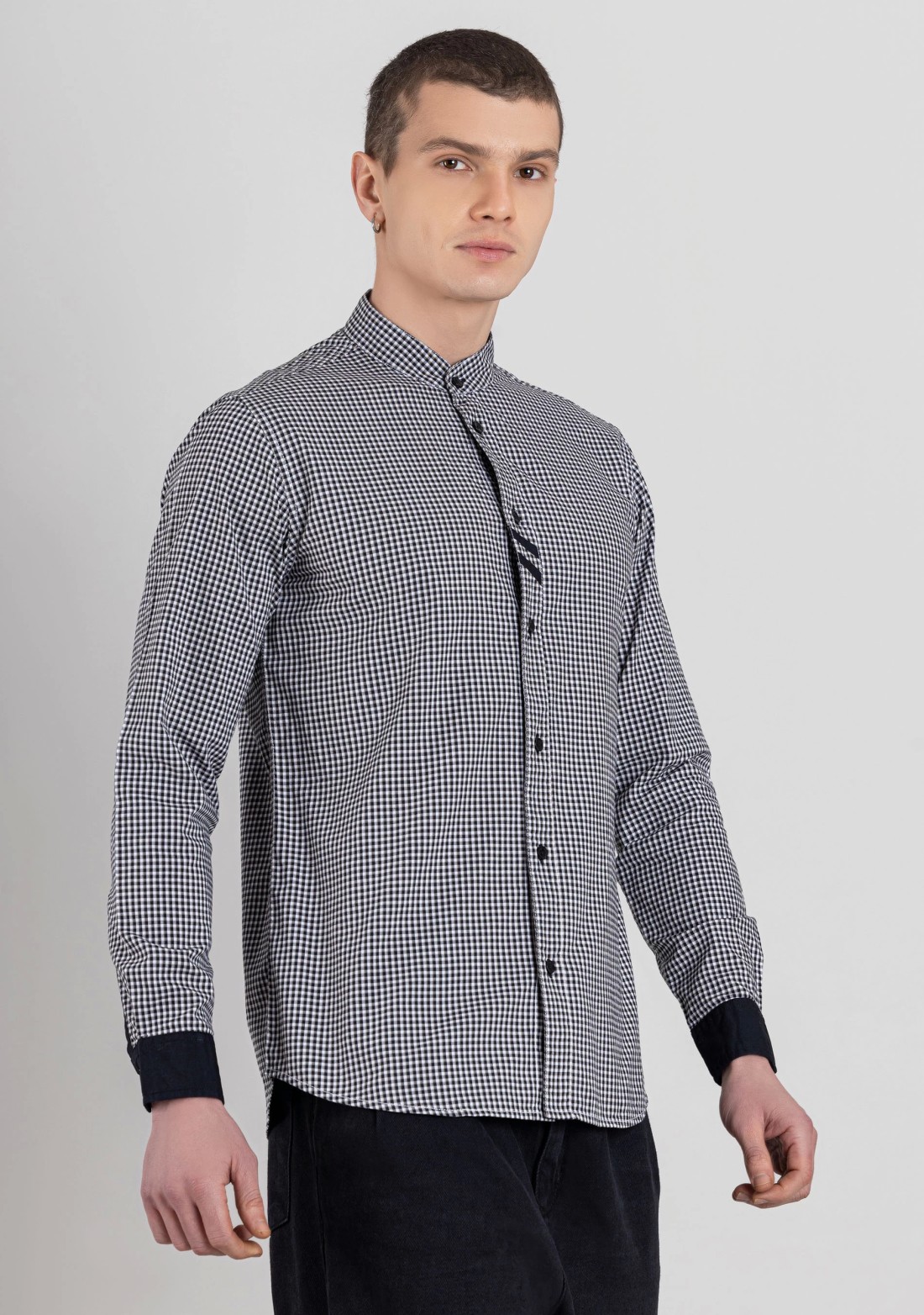 White and Black Gingham Men's Cotton Check Shirt