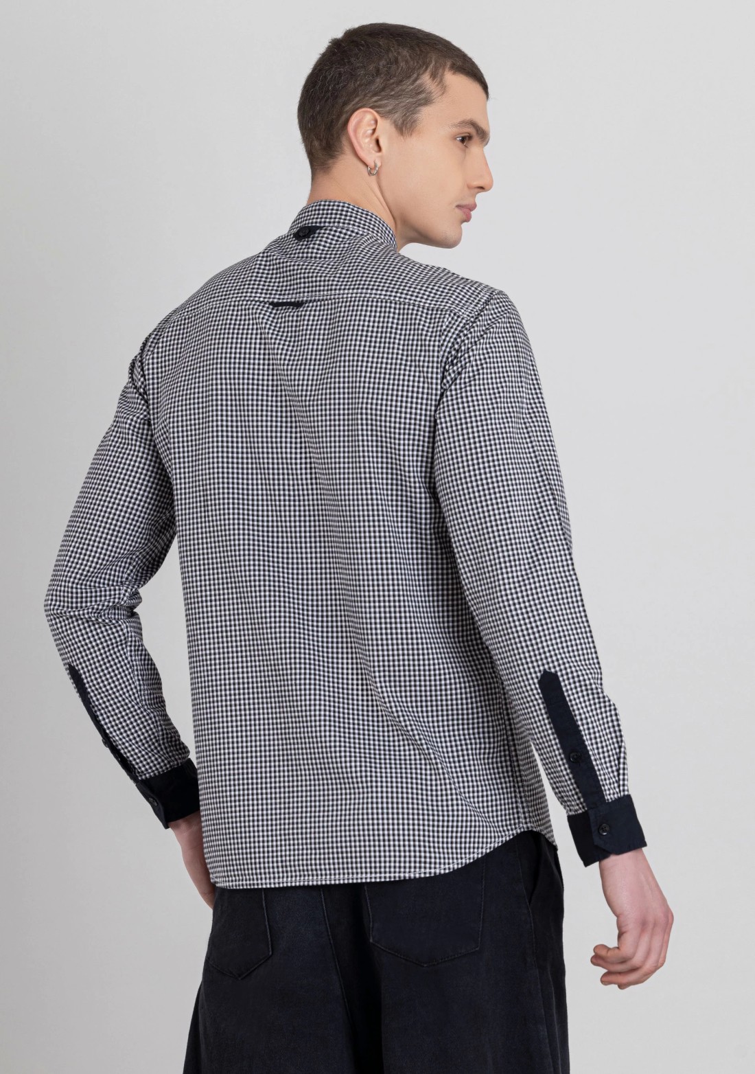 White and Black Gingham Men's Cotton Check Shirt